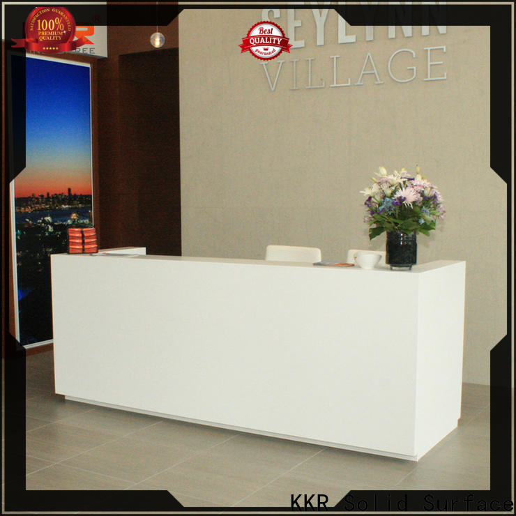 KKR Solid Surface curved reception desk with good price for promotion