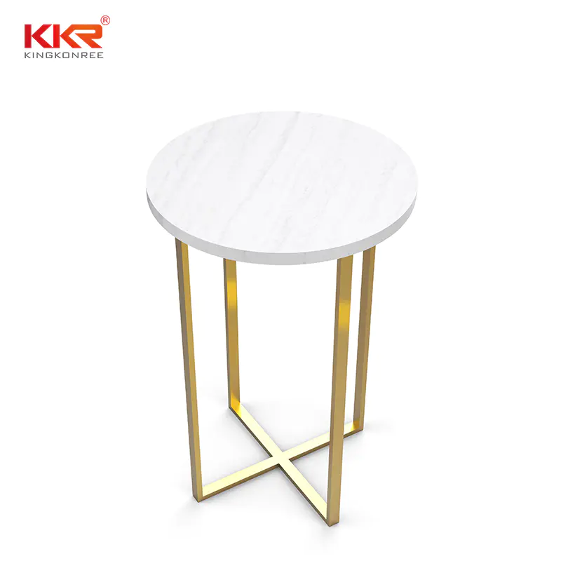 Round Solid Surface Side Table With Golden Metal Leg KKR-ST03