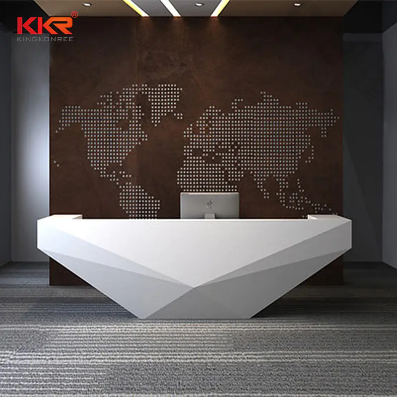 The Diamond Shape White Marble Acrylic Solid Surface reception Office Desk 08