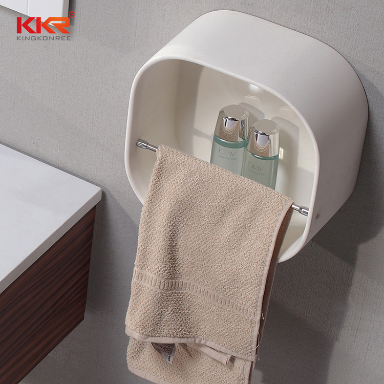 Round Corner Solid Surface Bathroom Shelf With Towel Hanger KKR-1070