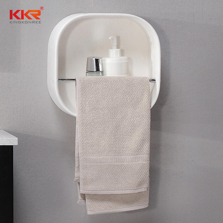 Round Corner Solid Surface Bathroom Shelf With Towel Hanger KKR-1070