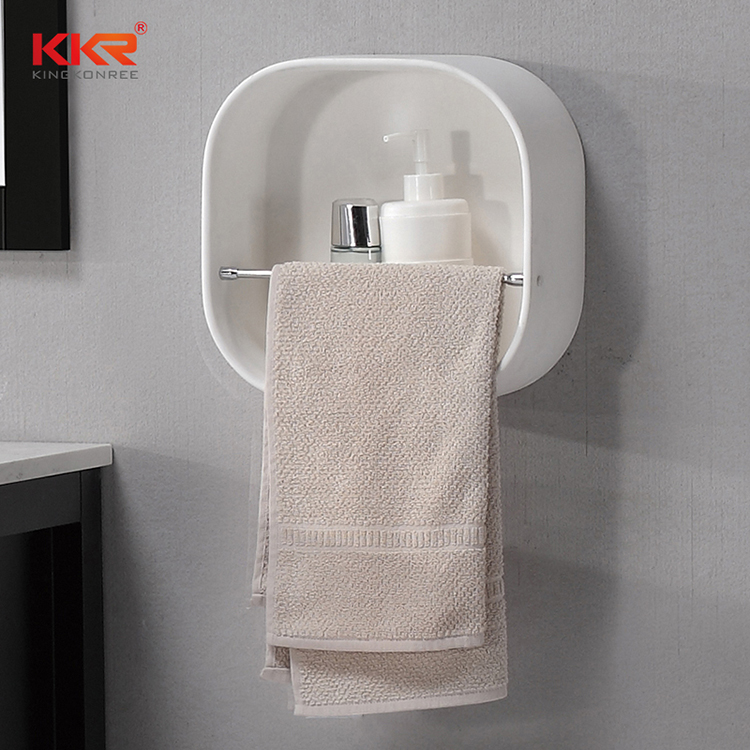 Round Corner Solid Surface Bathroom Shelf With Towel Hanger KKR-1070