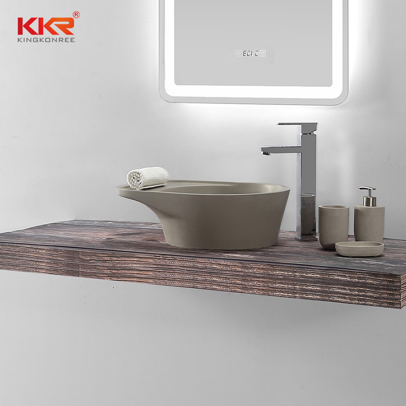 Popular color cement grey acrylic solid surface basin artificial stone washing basin KKR-1162
