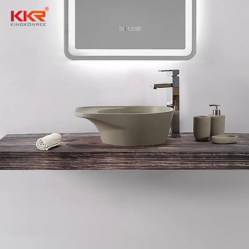 Popular color cement grey acrylic solid surface basin artificial stone washing basin KKR-1162