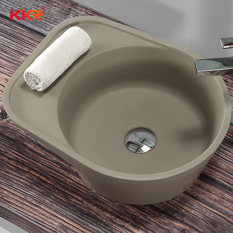 Popular color cement grey acrylic solid surface basin artificial stone washing basin KKR-1162