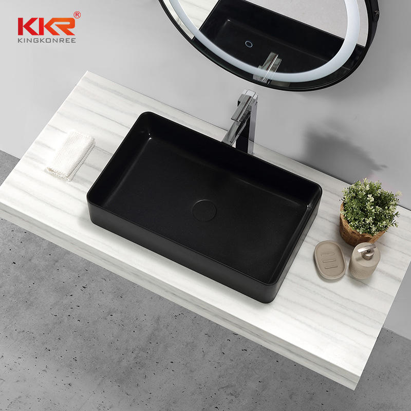 High-end Black Color Bathroom Hand Wash Basin Artificial Stone Quartz Sink KKR-QS2314