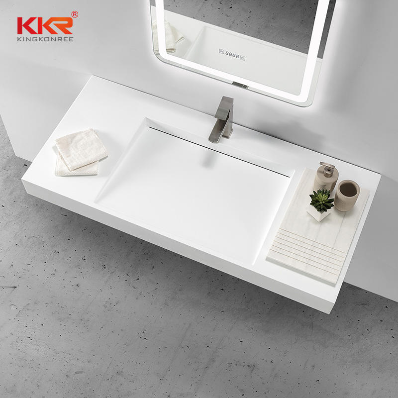 White Solid Surface Artificial Stone Wall Hung Cabinet Basin Wash Basin
