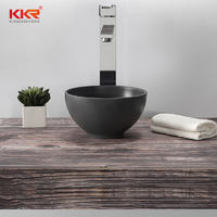 Round Small Size Black Solid Surface Wash Basin Above Counter Bathroom Sink