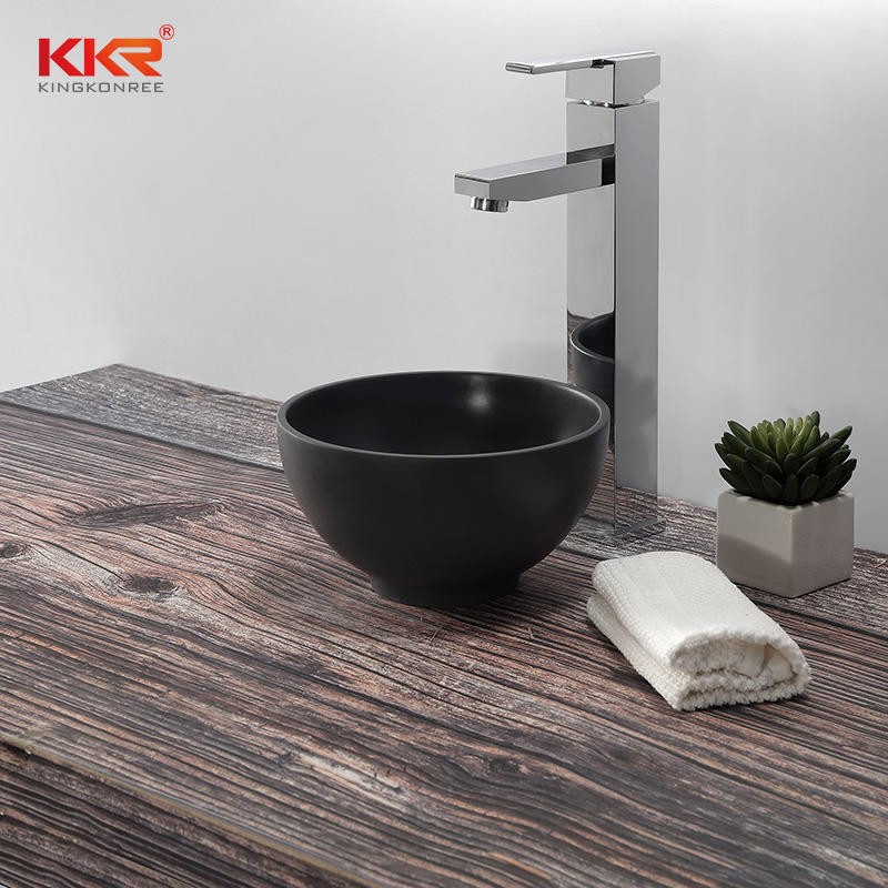 Round Small Size Black Solid Surface Wash Basin Above Counter Bathroom Sink