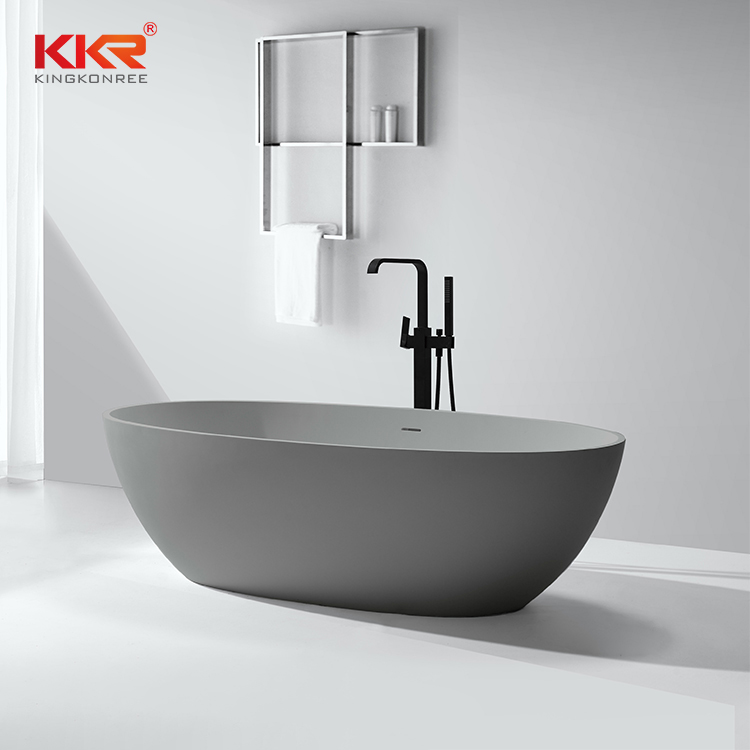 Gray Artificial Stone Solid Surface Freestanding Soaking Bathtub KKR-B003