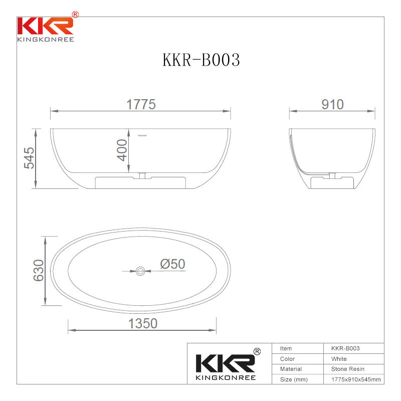 Gray Artificial Stone Solid Surface Freestanding Soaking Bathtub KKR-B003