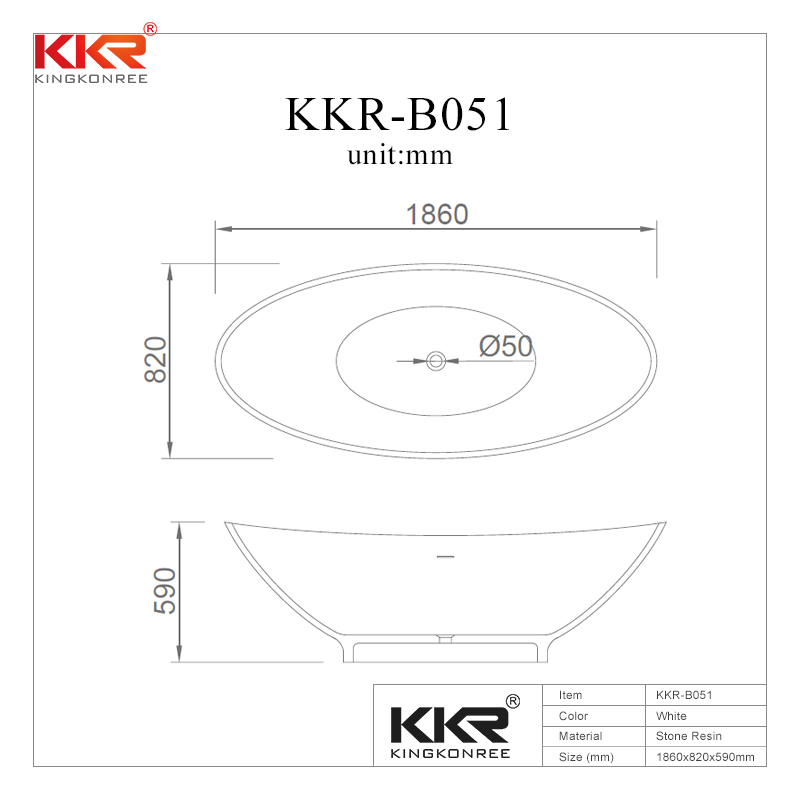 Bathroom Furniture Solid Surface Stone Freestanding Grey Bathtub KKR-B051