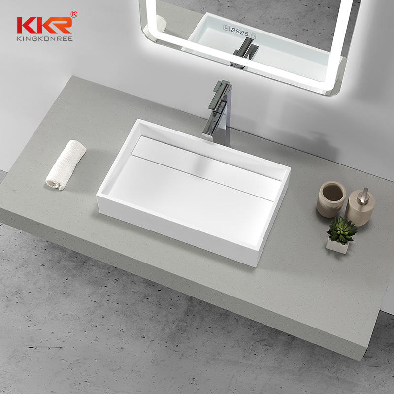 Hot Sales White Rectangle Acrylic Solid Surface Above Counter Wash Basin
