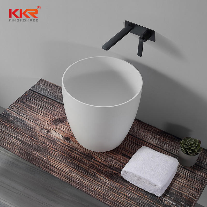 Thin Edge White Marble Round Basin Solid Surface Bathroom Sink