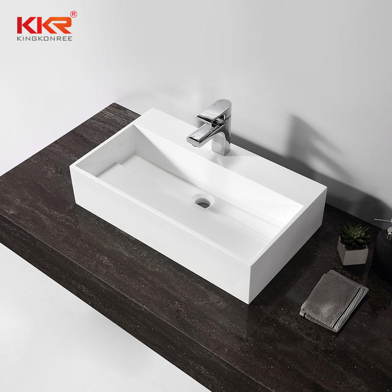 Hot Sales White Marble Rectangle Solid Surface Washbasins Above Counter Basin