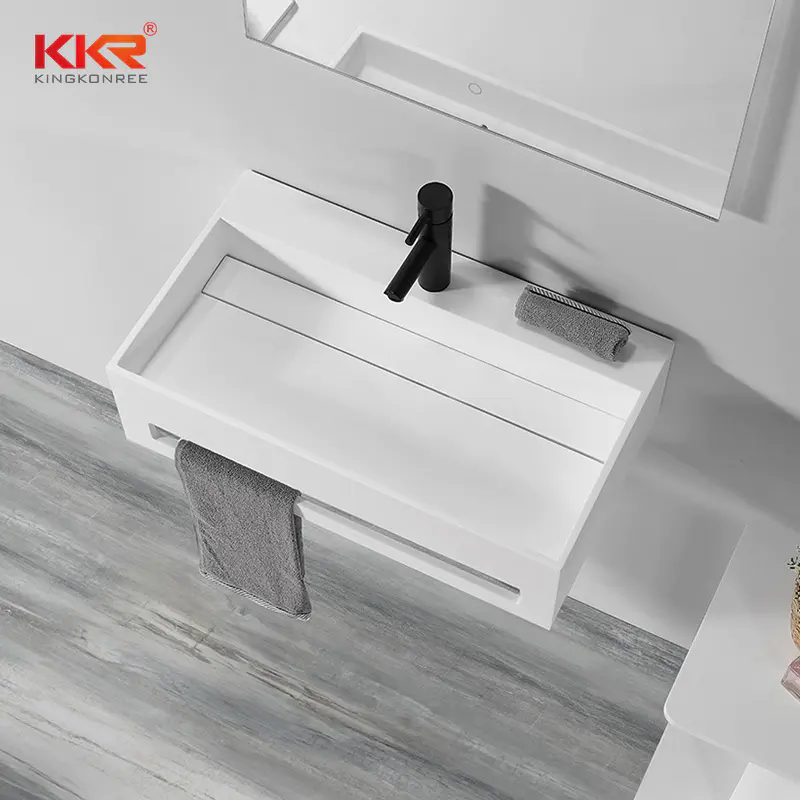 Artificial Marble White Solid Surface Bathroom Sink Stone Washbasins With Towel Rail
