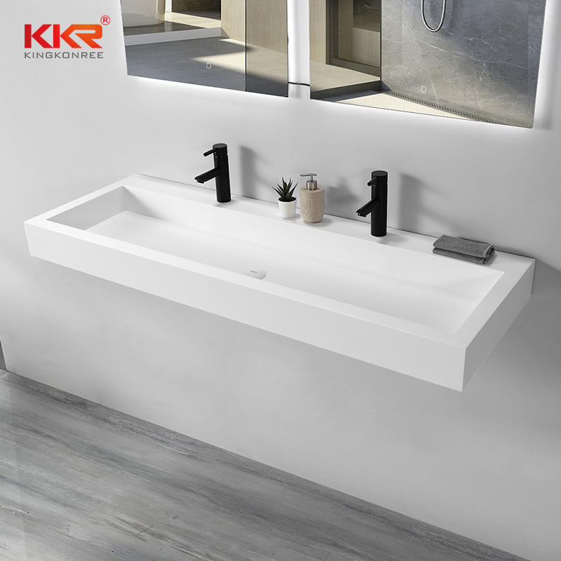 Wall Mounted Solid Surface Vanity Basin White Marble Bathroom Sink Hand Washbasin