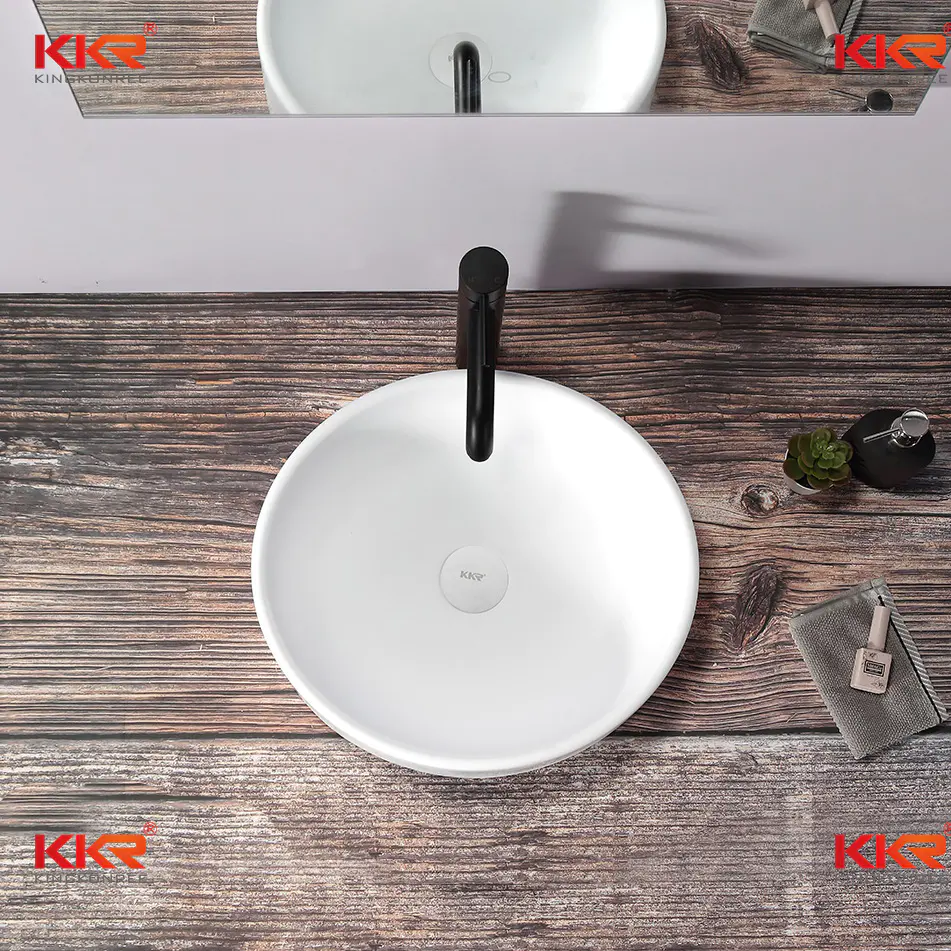 Newly Acrylic Solid Surface White Marble Above Counter Wash Basin Bathroom Sink KKR-1110