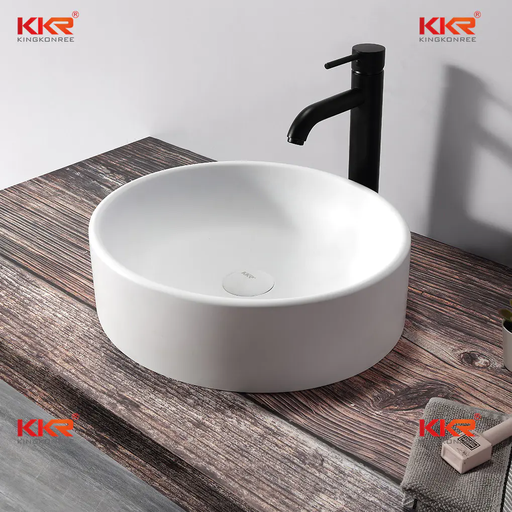 Newly Acrylic Solid Surface White Marble Above Counter Wash Basin Bathroom Sink KKR-1110