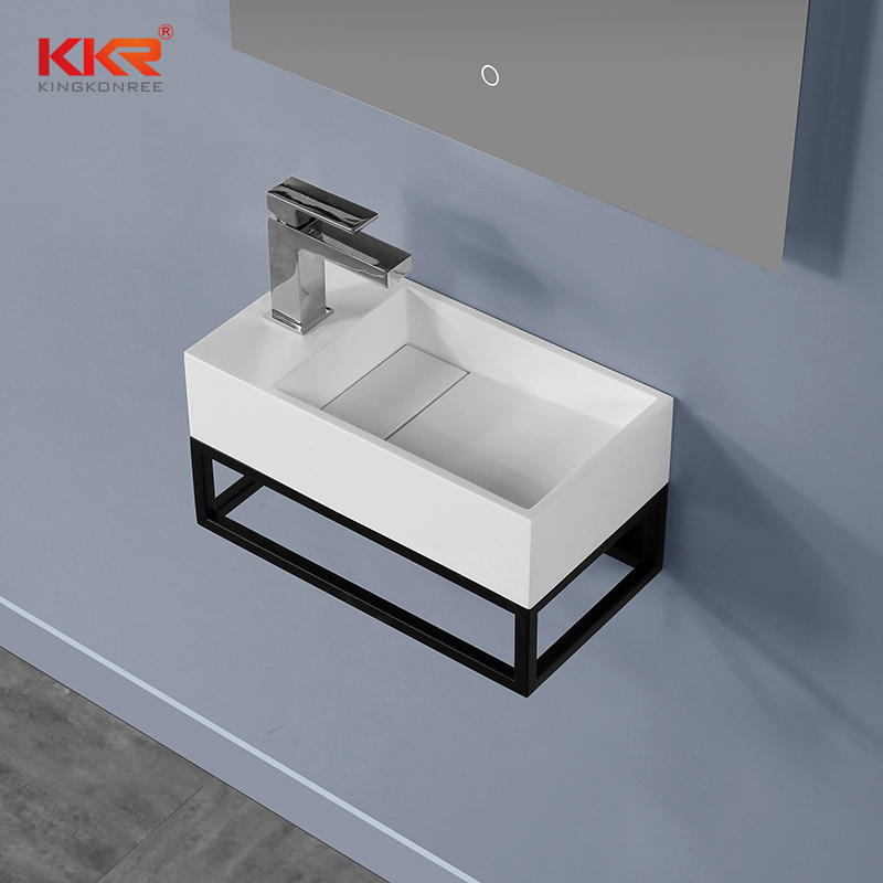 Hot Selling Solid Surface Wall Hung Basin With Stainless Stell Base for The Dutch Market KKR-1106