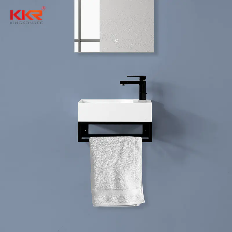 Hot Selling Solid Surface Wall Hung Basin With Stainless Stell Base for The Dutch Market KKR-1106