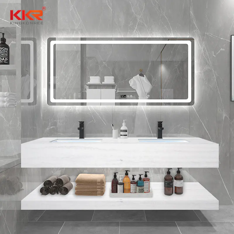 White Marble Texture Pattern Solid Surface Wall Hung Vanity Wash Basin KKR-M8810