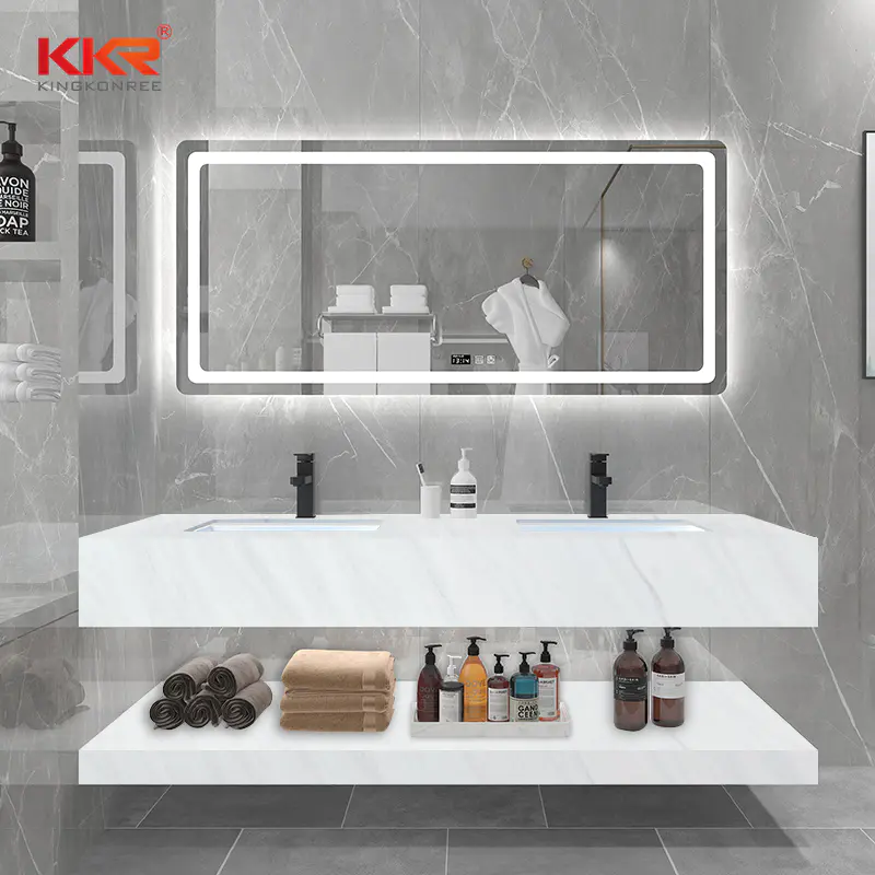 White Marble Texture Pattern Solid Surface Wall Hung Vanity Wash Basin KKR-M8810