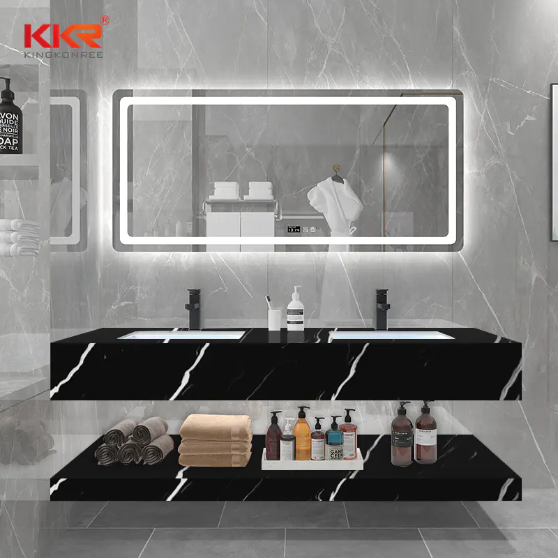 Black Marble White Texture Pattern Solid Surface Bathroom Vanity Basin KKR-M8858