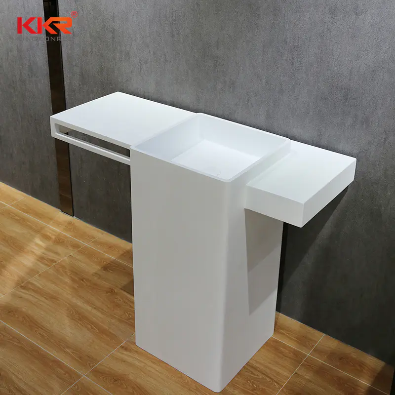 Customized Solid Surface Freestanding Bathroom Basin With Vanity Top and Towel Hanger KKR-1901