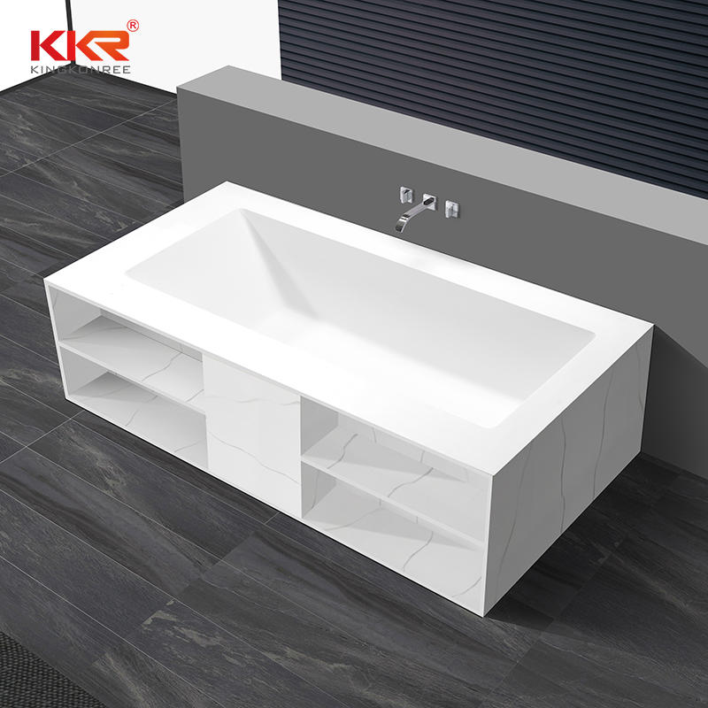 White Marble Solid Surface Built-in Bath Tub with Shelf Design KKR-B069