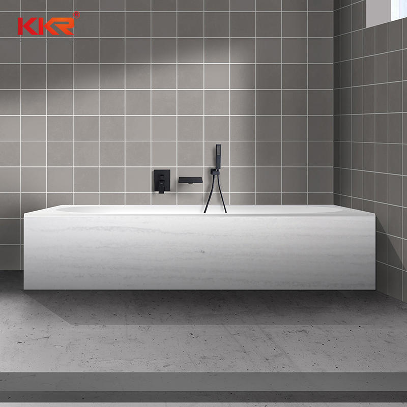 Marble Stone Texture Pattern Solid Surface Freestanding Soaking Bath Tub Built-in Bathtub KKR-B107
