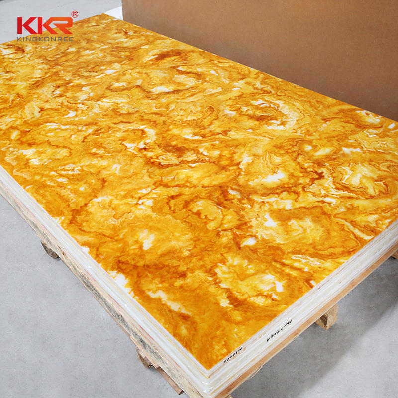Yellow Marble Pattern Solid Surface Acrylic Stone Slabs Translucent Sheets KKR-A108
