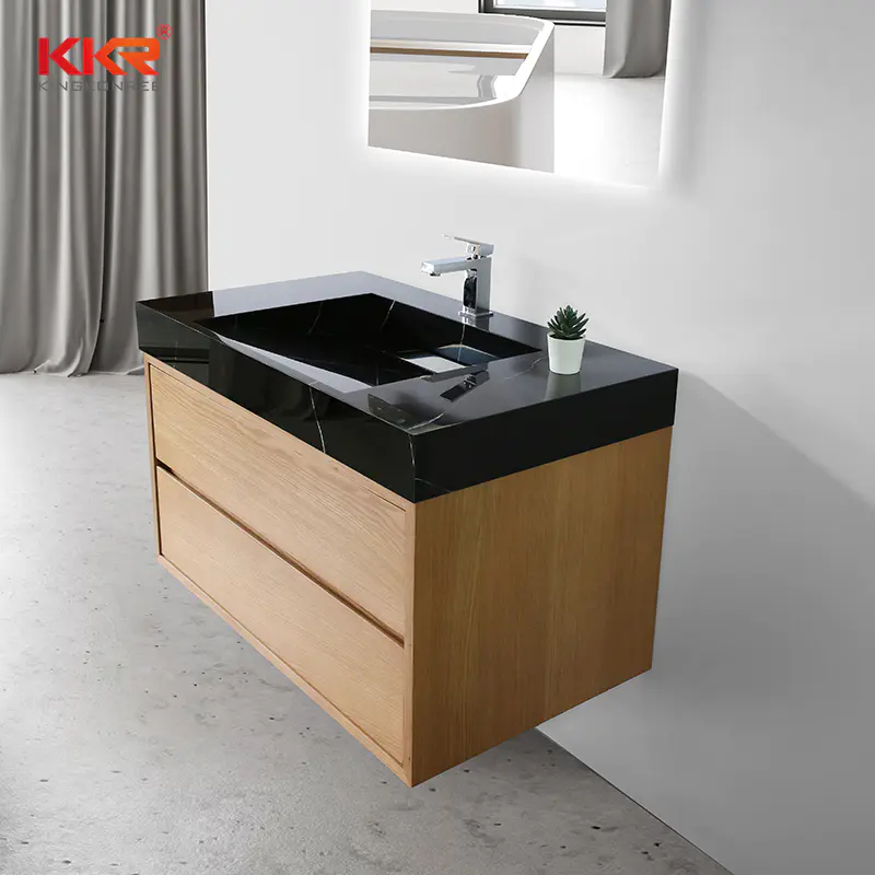 Glossy Black Marble Pattern Solid Surface Resin Stone Bathroom Vanity Basin Cabinet Basin 002