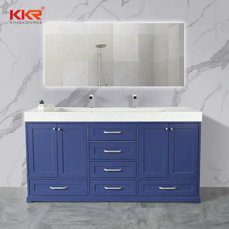 White Texture Marble Vein Pattern Solid Surface Vanity Basin Cabinet Basin 003