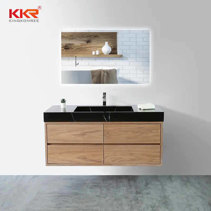 Brown Wooden Vien Wall Hung Bathroom Vanity Cabinet KKR-CAB003