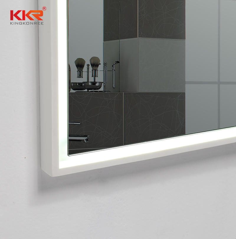 Modern Solid Surface Frame Wall Mounted Luxury Lighted LED Vanity Mirrors for Bathrooms KKR-1570