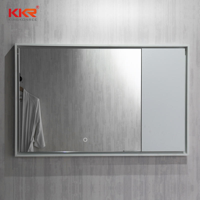 Modern Solid Surface Frame Wall Mounted Luxury Lighted LED Vanity Mirrors for Bathrooms KKR-1570