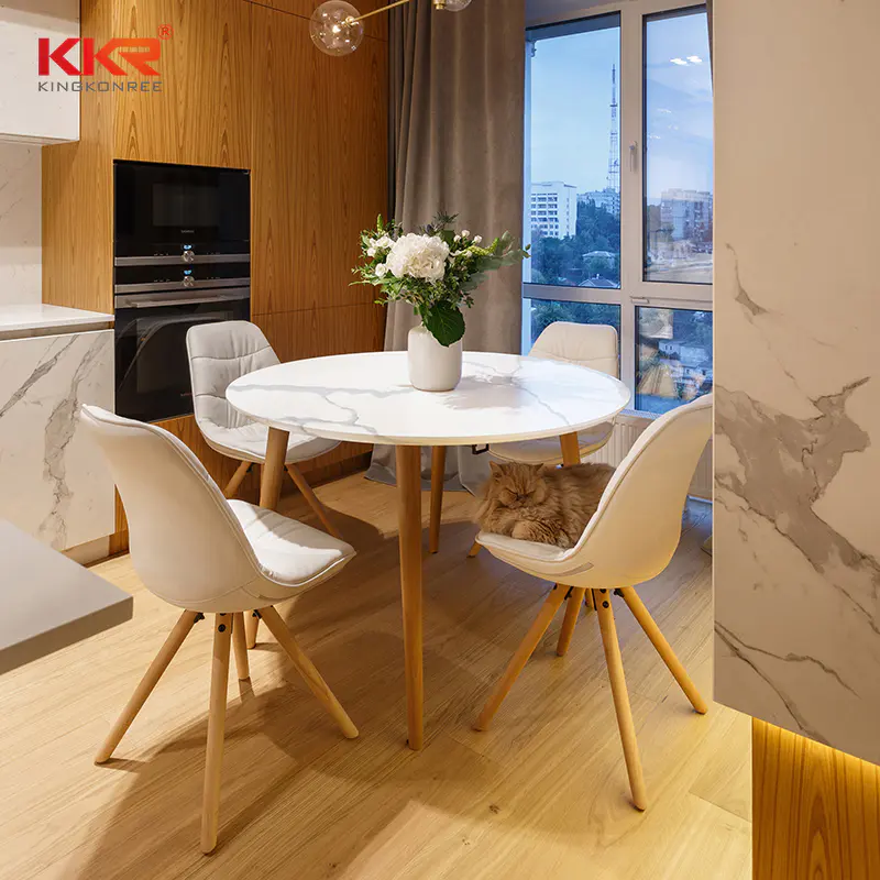 Hot Sales Artificial Stone Marble Top Round Dinning Table in Color KKR-M069