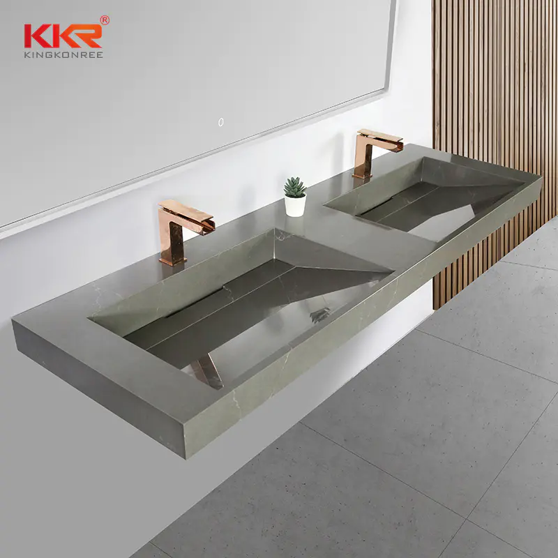 Newly Slope Design Artificial Stone Solid Surface Texture Marble Bathroom Vanity Basin KKR-M072