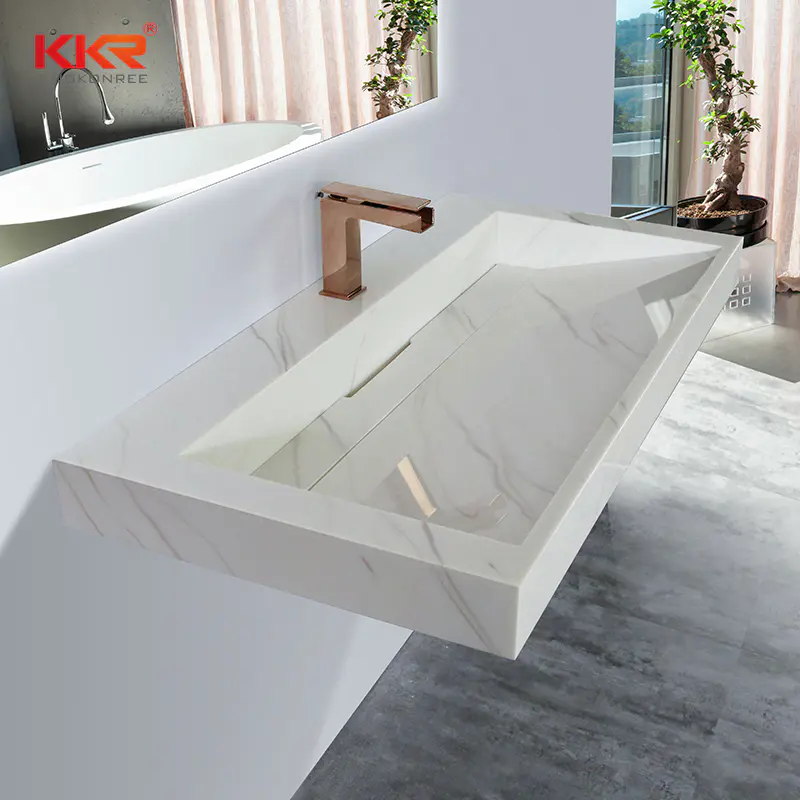 Hotel Modern Poly Marble Stone Basin Marble Solid Surface Rectangle Vessel Sink Bowl KKR-M8818