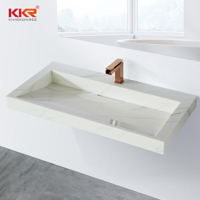 Hotel Modern Poly Marble Stone Basin Marble Solid Surface Rectangle Vessel Sink Bowl KKR-M8818
