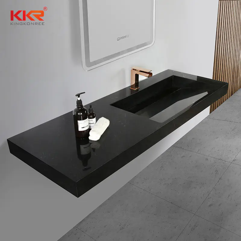 Black and white texture marble acrylic resin solid surface stone bathroom wall mounted basin sinks for 5 star hotel KKR-M7807