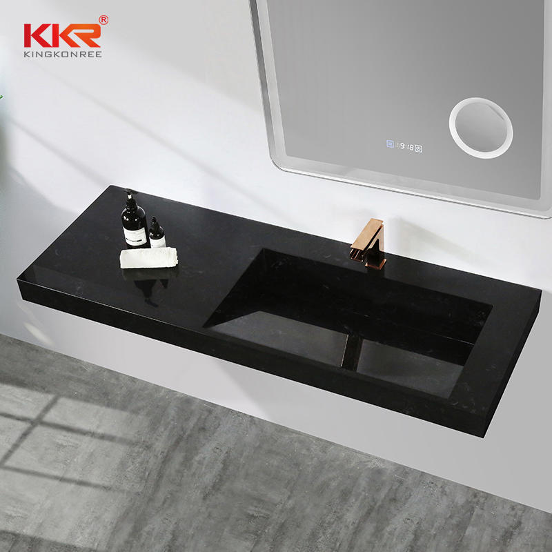 Black and white texture marble acrylic resin solid surface stone bathroom wall mounted basin sinks for 5 star hotel KKR-M7807