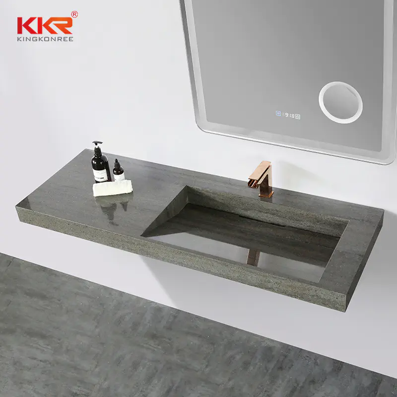 Marble-looking Stone Sink Bathroom Wall-hung Basin Solid Surface Wash Hand Basins Bathroom Cabinet Vanity Sink KKR-8873