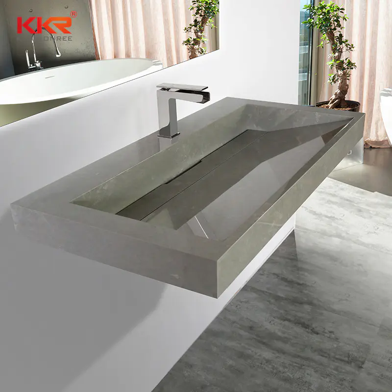 KKR Professional Grey Solid Surface Bathroom Marble Stone Sink Basin for Hotel KKR-M5807