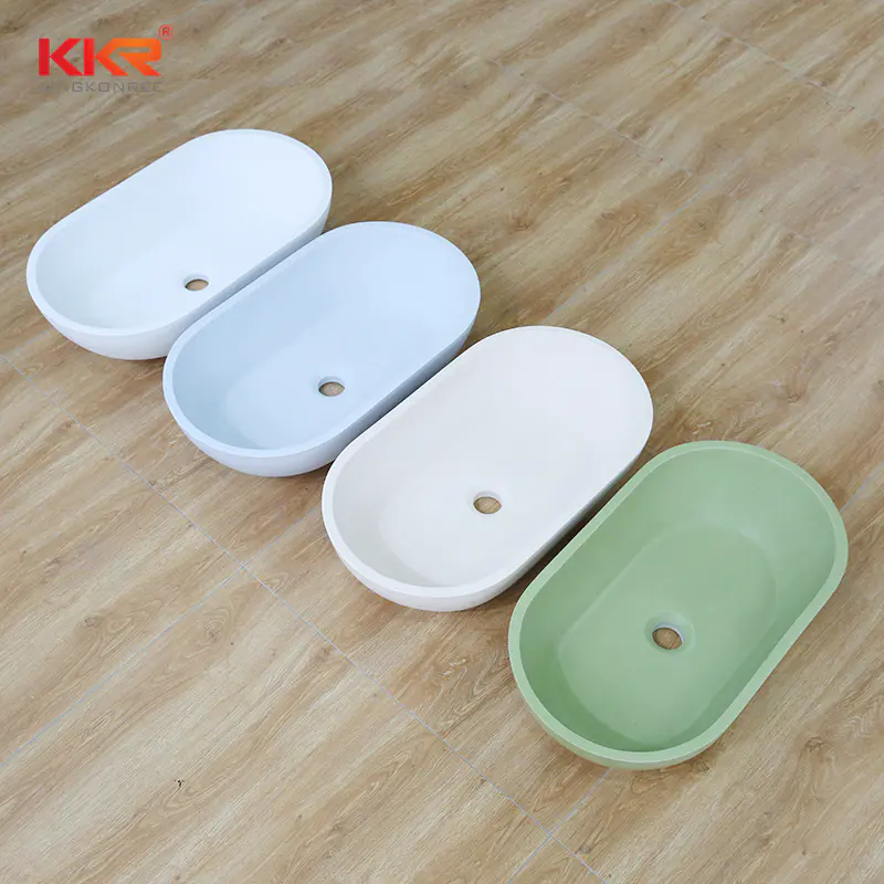 KKR Colorful Oval Shapte Design Above Countertop Bathroom Basin Solid Surface Stone Wash Basin KKR-1312