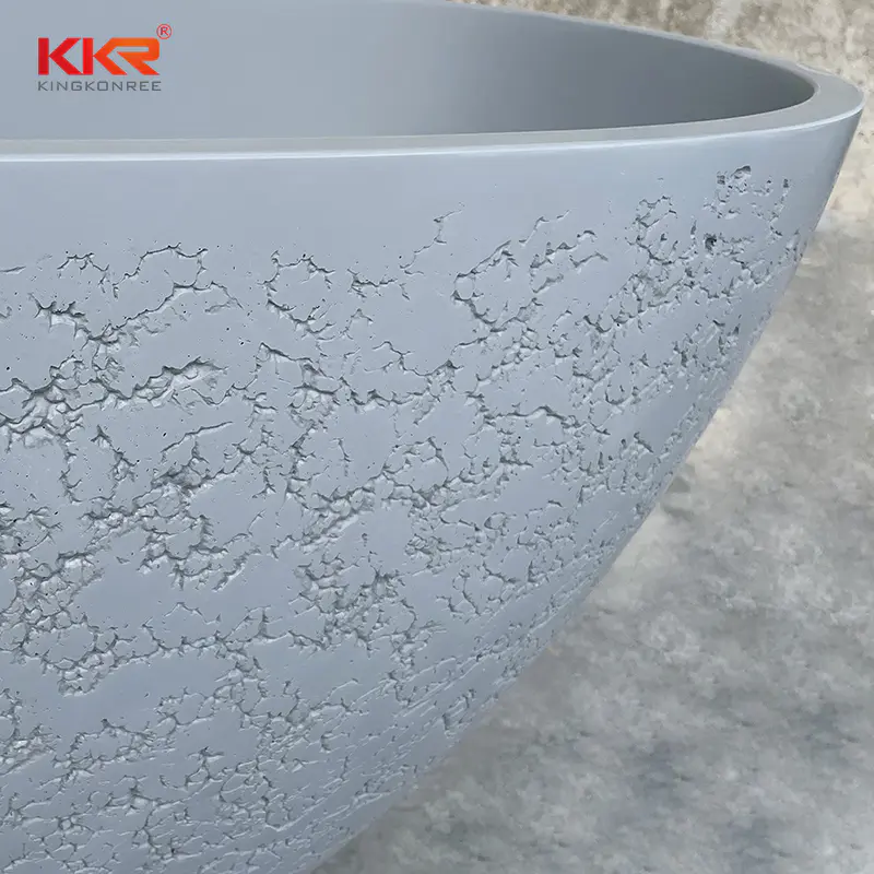 Two Person Acrylic Solid Surface Freestanding Bathtub Resin Stone Freestanding Bath With Carving KKR-B003