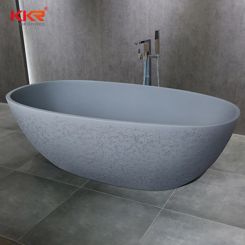 Two Person Acrylic Solid Surface Freestanding Bathtub Resin Stone Freestanding Bath With Carving KKR-B003