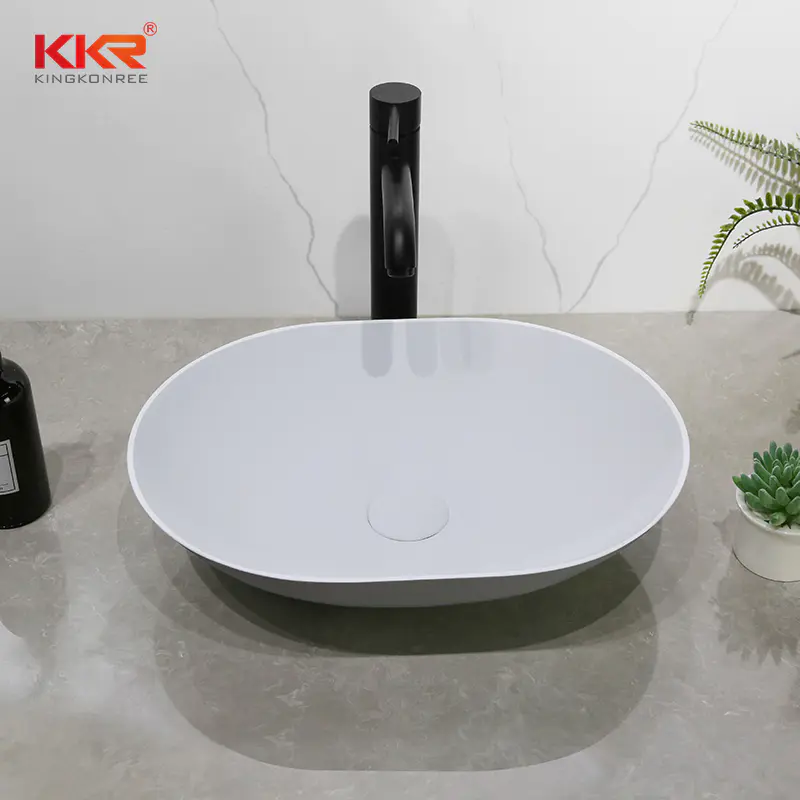 White Countertop Sinks Solid Surface Wash Basin Bathroom Sink For Sanitary Ware KKR-1002