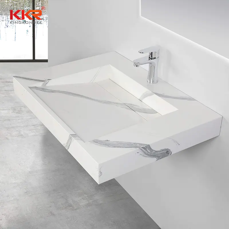 Marble Pattern Bathroom Artificial Stone Solid Surface Wall Hang Basin Solid Surface Toilet Basin KKR-USVS-30 - 8819